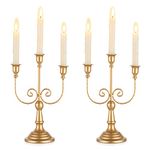 Romadedi Candelabra Gold Candle Holders - 3 Arm 11.8" Wedding Candlestick Holder for Theme Party Table Centrepiece Decor Dining Room Birthday Holiday Christmas, Set of 2