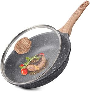 Caannasweis Nonstick Granite Frying Pan Skillet, Non Stick Omelette Fry Pans, Omelet Egg Pan, Stone Cookware Chef's Pan, Induction Compatible, PFOA Free (Gray, 8 Inch with Lid)