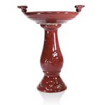 Alpine TLR102RD 24-Inch Antique Ceramic Birdbath with Birds-Red