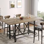 Tribesigns Bar Table, Industrial Counter Height Pub Table with Metal Footrest, 63-Inch Rectangle Wood Kitchen Dining Table with Sturdy Metal Frame for Dining Room, Home Bar (Gray)