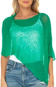 SHU-SHI Women’s Sheer Knit Poncho Shrug Lightweight Summer Bolero Cover Up Pullover Sweater One Size Fits Most