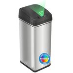 iTouchless 13 Gallon Stainless Steel Automatic Trash Can with Odor Control System, Big Lid Opening Sensor Touchless Kitchen Trash Bin (Base Version - No AC Adapter)