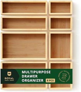 Bamboo Drawer Organizer Storage Box/Bin Set - Multi-Use Drawer Organizer for Kitchen, Bathroom, Office Desk, Makeup, Jewelry… (8 Boxes)