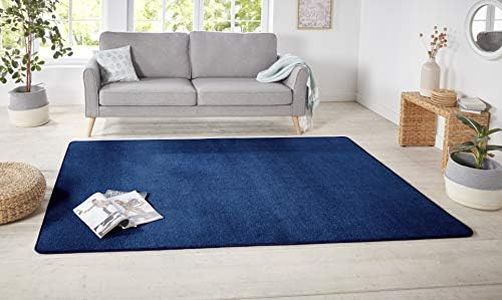 Hanse Home Nasty Tapis de Salon Moelleux à Poils Courts et Unis - pour Salle à Manger, Salon, Chambre d'enfant, Couloir, Chambre à Coucher, Cuisine - Bleu foncé uni - 140 x 200 cm