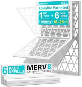 AErovivo 16x25x1 Refillable Air Filter Kit, MERV 8, 1 Reusable Foldable Frame ＆ 6 Refills, Fits Most AC HVAC Furnace Devices, Actual Size 15.75x24.75x0.75in