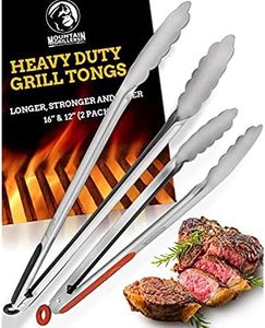 Grill Tongs for Cooking BBQ - 12 & 16" Set of 2 Heavy Duty Grilling Cooking Tongs for Serving Food Rubber Grips Long Locking Stainless Steel kitchen tongs & Barbecue No More Burnt hands Heat Resistant