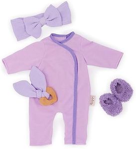 LullaBaby LBY7676Z Doll Clothes for 36 cm Romper, Headband, Shoes, Doll Accessories - Baby Doll Accessories - Toy for Children from 2 Years - Purple Pyjamas, Multi