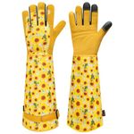 DLY Gardening Gloves for Women, Rose Gloves Gardening Thorn Proof, Long Garden Gloves for Women, Breathable Cowhide Leather Gauntlet (Medium, Yellow）