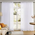 MYSTIC-HOME Sheer Curtains White 84 Inches Long, Window Treatments Rod Pocket Drapes for Living Room, Bedroom, Semi Crinkle Voile Extra Wide Curtains for Yard, Villa, Parlor, 108"x 84", 2 Pcs