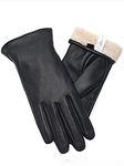 Vislivin Full-Hand Womens Touch screen Gloves Genuine Leather Gloves Warm Winter Texting Driving Glove Black-1 L