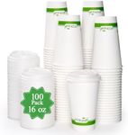 ECOLipak 100 Count 16 oz Compostable Paper Coffee Cups, Biodegradable Disposable Coffee Cups with CPLA Lid, Eco-friendly Hot Drinking Cups for Party, Picnic, Travel,and Events