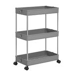 SONGMICS 3-Tier Rolling Cart, Storage Rack with Wheels, Space-Saving, for Bathroom, Kitchen, Living Room, Office, 15.7 x 8.7 x 23.6 Inches, Gray UKSC009G01