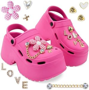 CityComfort Zuecos de Plataforma con Tacón y Charms Removibles - Regalos para Mujeres (Rosa, 36/37 EU)