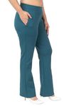 Mlada Bootcut Flare Pants for Women, Stretch Cotton Knit Boot Cut Mid Waist Flared Trouser with Elastic Waist Band Utility Pockets for Formal Office Work Wear,Travel-Regular/Plus Size-Teal, 9XL
