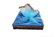 SANWALSA (Set Of 3, 8",10",12" Inch, Square) Mdf Wood Base Designer Gift Hamper Packaging Baskets With Net Cover, Gift Hamper Organizer Perfect For Any Occasion (Blue)