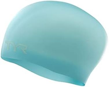 Adult Long Hair Silicone Swim Cap, Light Blue, one Size