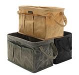 3-Pack Waxed Canvas Tool Bag Set, 13.8 x 7.8 x 7.8 Inches, Rectangular Waxed Canvas Fabric Collapsible Tool Bag with Handles, 3 Colors: Khaki, Black and ArmyGreen