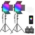 Neewer 2 Packs 660 PRO RGB LED Video Light with App Control Stand Kit, 360° Full Color, 50W Dimmable Bi-Color 3200K~5600K Video Lighting CRI 97+ for Gaming/Streaming/Zoom/YouTube/Webex/Photography