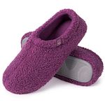 HomeTop Women's Fuzzy Curly Fur Memory Foam Loafer Slippers with Polar Fleece Lining (7-8, Purple)