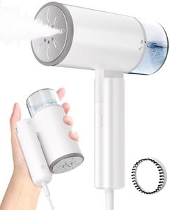 Garstor Portable Steamer Clothes - Travel-Friendly Fabric Iron, Folds Compactly, Easy Wrinkle Remover with Brush, Perfect for Home, Office, & Trips, White