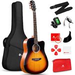 Vangoa 4/4 Acoustic Guitar Beginner Set Adult Full Size Cutaway Folk Guitar Starter Kit 41 inches with Gig Bag, Picks, Strings, Capo, Tuner, Strap, Pickguard, Sunburst