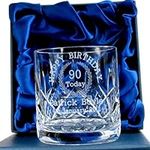 90th Birthday Personalised Engraved Hand Cut 24% Lead Crystal Whisky Glass Tumbler Him Her