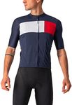 Castelli Men’s Prologo 7 Jersey, UV Sun Protection, Zip Up Quarter Length Sleeve Jersey for Road and Gravel Biking l Cycling, Savile Blue/Silver Gray-red, X-Large