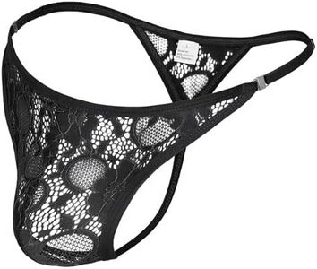 JOCKLAND Mens Lace Thong Sexy Low Rise T-back G-string with Adjustable Stretch Waistband Comfortable Men's Thong Underwear Black