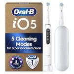 Oral-B iO5 Electric Toothbrush for Adults, 1 Handle, White - 2 Brush Heads, Travel Case, 5 Modes, Teeth Whitening, UK Two Pin Plug