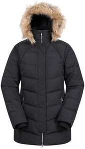 Mountain Warehouse Isla II Womens Down Jacket - Water Resistant Puffer Coat with Faux Fur Trim Hood, Zipped Pockets & Thermal Tested -35 °C - For Winter & Outdoors Jet Black Women's Size 16