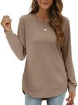 OFEEFAN Crewneck Sweatshirt Winter Long Sleeve Sweaters For Women Coffee 2XL