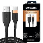 Duracell USB-A to Type C, 65W Braided Sync & Fast Charging Cable, 3.9 Feet (1.2M), QC 2.0/3.0 Ultra Fast Charging, For Samsung, Mi, Realme, OPPO, ONE PLUS, Seamless Data Transmission, Series 3