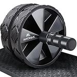 Amonax Convertible Ab Wheel Roller with Large Knee Mat for Core Abs Rollout Exercise. Double Wheel Set with Dual Fitness Strength Training Modes at Gym or Home (Black)