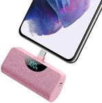 Mini Power Bank 5200mAh, Ultra Compact LCD Display USB-C Portable Charger, High Speed Charging Battery Pack Compatible with Samsung Galaxy S22/S21, Note 20, Moto, LG, Google Pixel, Android Phone-Pink