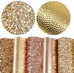 David accessories Chunky Glitter Faux Leather Sheets Solid Color Litchi Pattern Fabric Crafts 6 Pcs 7.8" x 13.3" (20 cm x 34 cm) for DIY Bows Clips Making Materials (Gold Series)