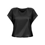 Generic Your Orders Placed Recently by Me Spring and Summer Ladies Tops for UK 2024 Women's Short Sleeve Satin Shirt Casual Round Neck Large Women's Tops Dressy Crewneck Blouses Elegant (Black, XL)