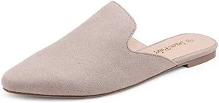 DREAM PAIRS Women's Flat Mules Pointed Toe Backless Loafer Shoes,Size 6,Grey/Suede,DML211