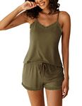 Avidlove Pajamas Sets for Women Cami Shorts Set Lace Trim Sexy Lingerie Sleepwear (Army Green,S)