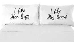 Signatives I Like her Butt I Like his Beard Pillow Cases - White Pillow Cover – Bedroom Decor - Set of 2 - Couples Pillowcases - Couples Gifts - Printed Pillowcase - Wedding Gifts - Newlywed Gifts