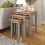 Corona Grey Mexican Nest of Tables, Mexican Solid Pine