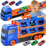 iHaHa Toddler Toys for 2 3 4 5 6 Years Old Boys, Die-Cast Transport Truck Car Toys 61-Inch Race Track for Boys, Toddler Car Toys Set for Kids Boys Girls, Gifts for 2 3 4 5 6 Years Old Boys