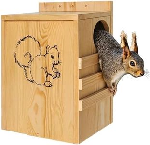 INRLKIT Squirrel House for Outside - Large Wood Squirrel House with Exterior Porch, Wooden Squirrel Nesting Box for Squirrels,Chipmunk and Small Animals