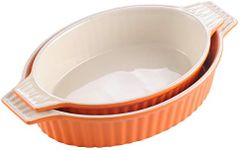 MALACASA, Series Bake, Oval Baking Dish Set of 2 (12.75"/14.5"), Oven to Table Baking Dish with Ceramic Handles Ideal for Lasagne/Pie/Casserole/Tapa, Orange