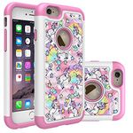 for iPhone 6S Case, for iPhone 6 Bling Case, Rainbow Unicorn Pattern Heavy Duty Shockproof Studded Rhinestone Crystal Bling Hybrid Case Silicone Protective Armor for Apple for iPhone 6S for iPhone 6