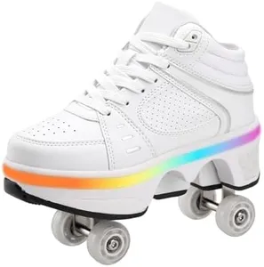 2-in-1 Roller Skates Double-Row Deform Wheel Roller Skating Automatic Walking Shoes Fitness Kick Roller (BD, 11 Women/10 Men)