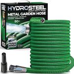 HYDROSTEEL 3-Layer 50 FT Garden Hose with Nozzle, Metal Hosepipe for Garden, Heavy Duty, Stainless Steel, 500 PSI Hose Pipe, Kink Free Water Pipe, Lightweight & Flexible, Easy to Coil Water Hose