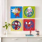 Idea Nuova Spidey and His Amazing Friends 4 Pack Square Canvas Wall Art Set, 11"x11" each for Bedroom