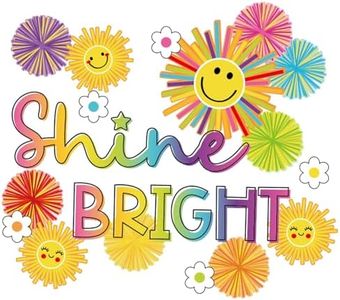 JarThenaAMCS Summer Shine Bright Bulletin Board Decoration Colored Sun Paper Cutouts with 100Pcs Glue Points Cute Sunshine Cut-Outs for Classroom Home Tropical Hawaiian Party Decor Supplies, 45 Pcs