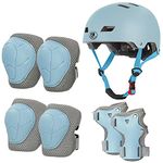 LANOVAGEAR Toddler Bike Helmet Knee Elbow Pads Wrist Guards Age 2-8 Years Kids Multi-Sports Helmet for Bike Skateboarding Inline Roller Skating Scooter (Light Blue, S)