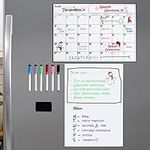 Magnetic Dry Erase Fridge Calendar and Whiteboard Bundle for Fridge: 2 Boards - 17x12" - 6 Fine Tip Markers and Large Eraser with Magnets - Monthly Magnetic Whiteboard for Fridge - Fridge Whiteboard